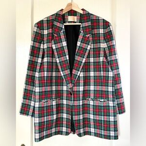 Vintage Pendleton Tartan Plaid 100% Wool Single Button Blazer‎ Jacket Women's 18